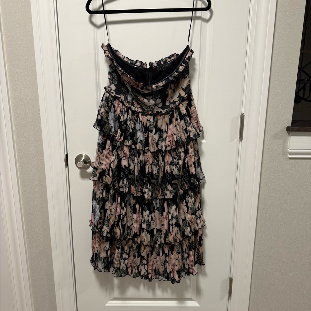Olivaceous Black and Pink Floral Midi Dress